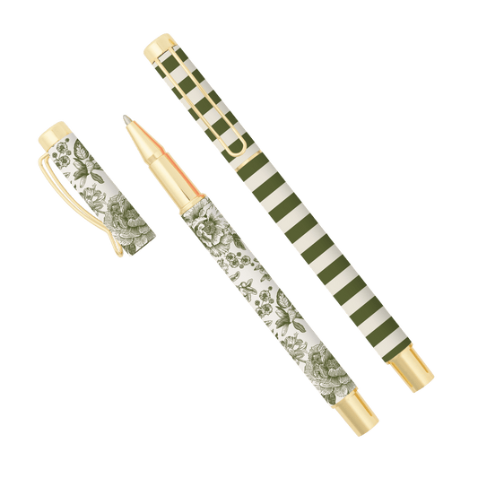 Green Floral Pen Set