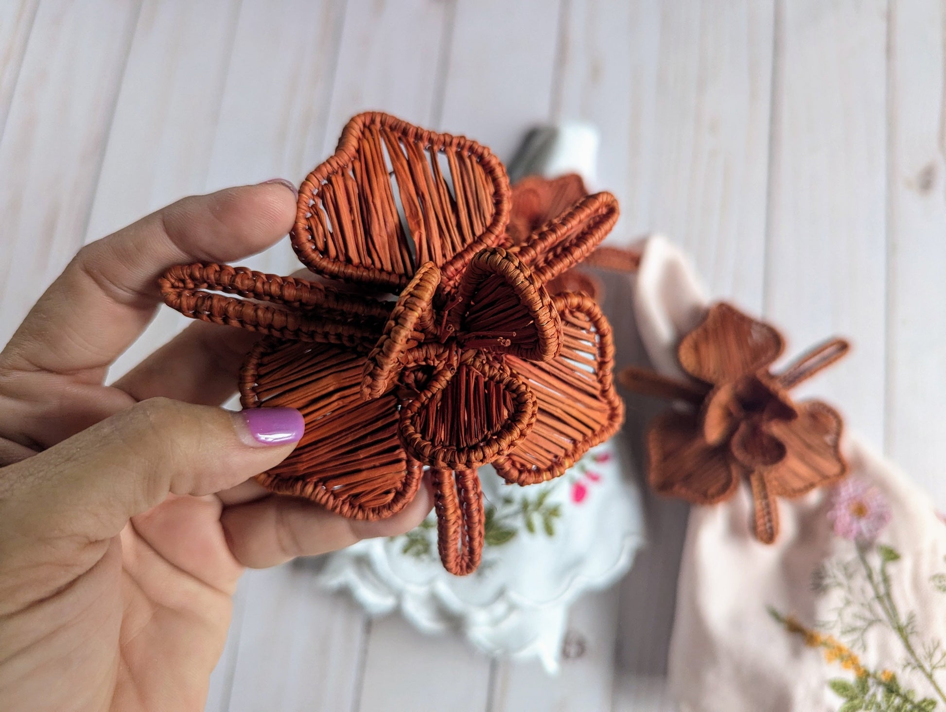 Burgundy Orchid Handwoven Iraca Napkin Ring
