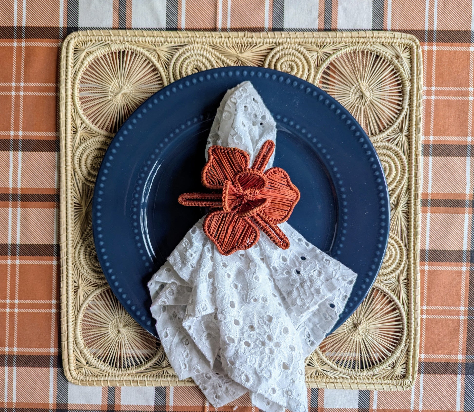 Burgundy Orchid Handwoven Iraca Napkin Ring