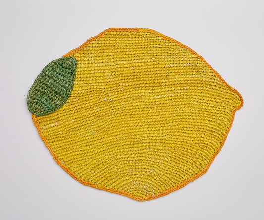 Handwoven Lemon Placemat – Raffia Fruit Shaped Table Mat, Summer Table Decor