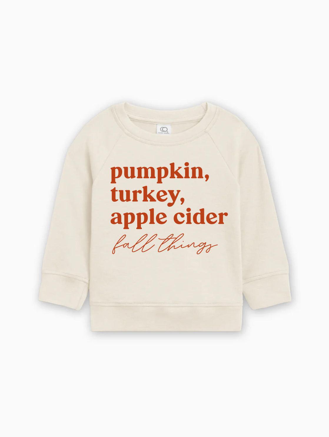 Pumpkin, Turkey, Apple Cider Fall Things Organic Cotton Baby and Toddler Pullover