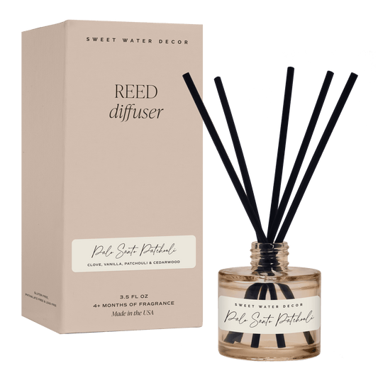 Palo Santo Patchouli Tinted Glass Jar Reed Diffuser - The Peony Haus