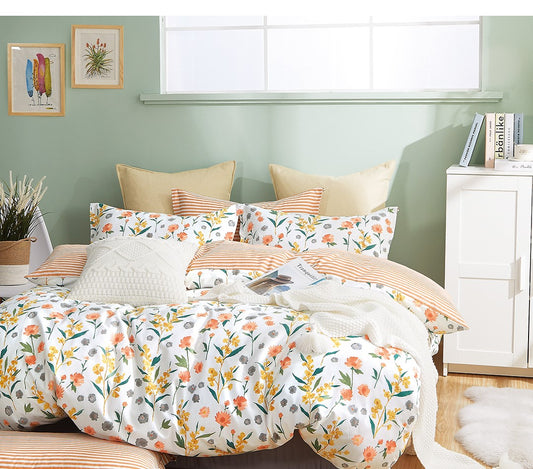 Estella Orange Floral 100% Cotton Reversible Comforter Set - The Peony Haus