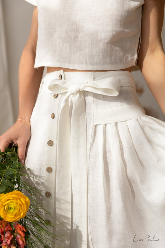 Taormina Linen Crop Top and Midi Skirt Set - The Peony Haus