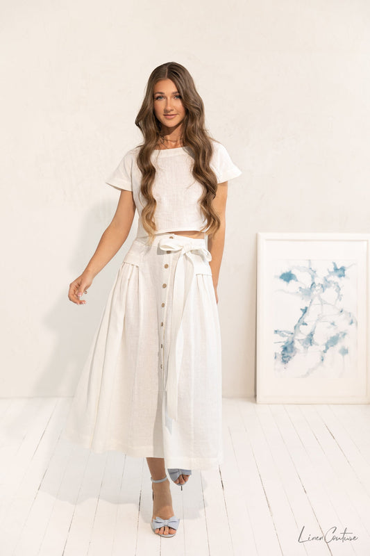 Taormina Linen Crop Top and Midi Skirt Set - The Peony Haus