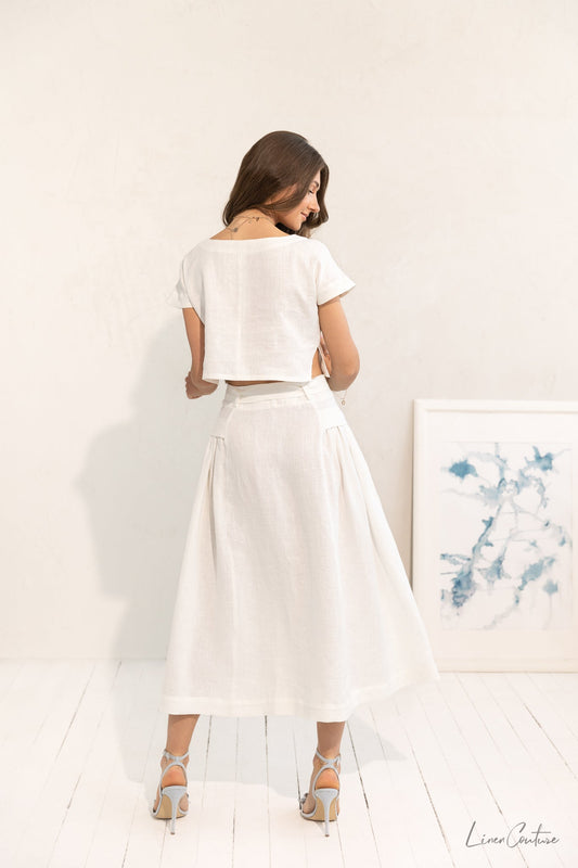 Taormina Linen Crop Top and Midi Skirt Set - The Peony Haus