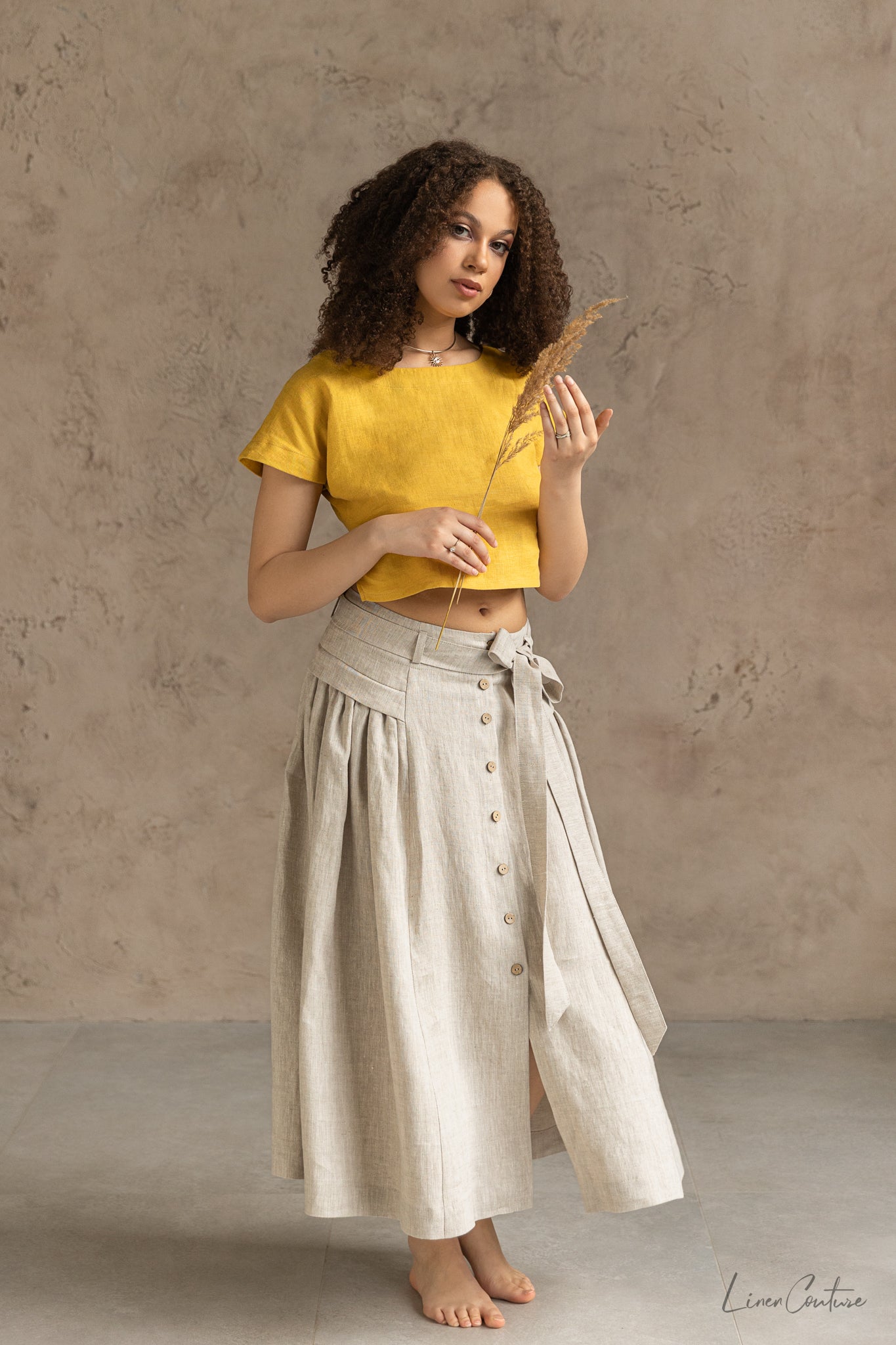 Taormina Linen Crop Top and Midi Skirt Set - The Peony Haus