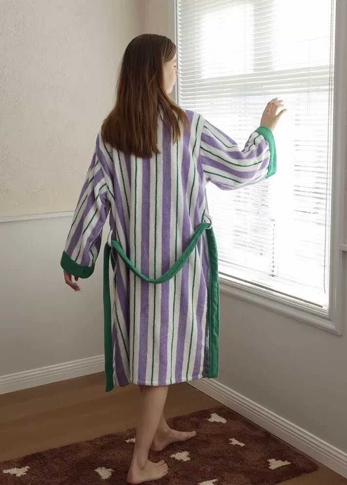 Ultra Soft Whimsical Retro Stripe Bathrobe - 100% Organic Long-stapled