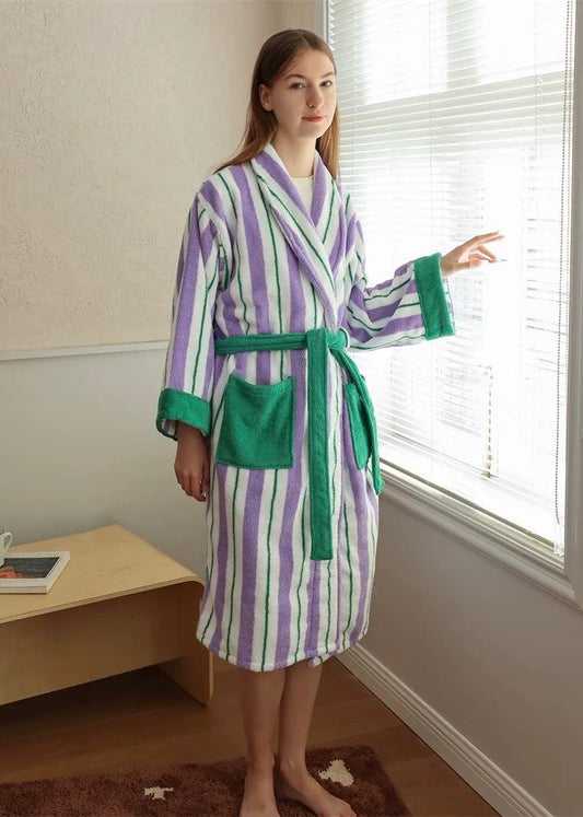 Ultra Soft Whimsical Retro Stripe Bathrobe - 100% Organic Long-stapled - The Peony Haus