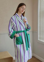 Ultra Soft Whimsical Retro Stripe Bathrobe - 100% Organic Long-stapled - The Peony Haus