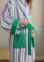 Ultra Soft Whimsical Retro Stripe Bathrobe - 100% Organic Long-stapled - The Peony Haus