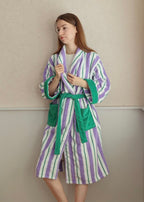 Ultra Soft Whimsical Retro Stripe Bathrobe - 100% Organic Long-stapled - The Peony Haus