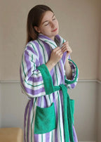Ultra Soft Whimsical Retro Stripe Bathrobe - 100% Organic Long-stapled - The Peony Haus