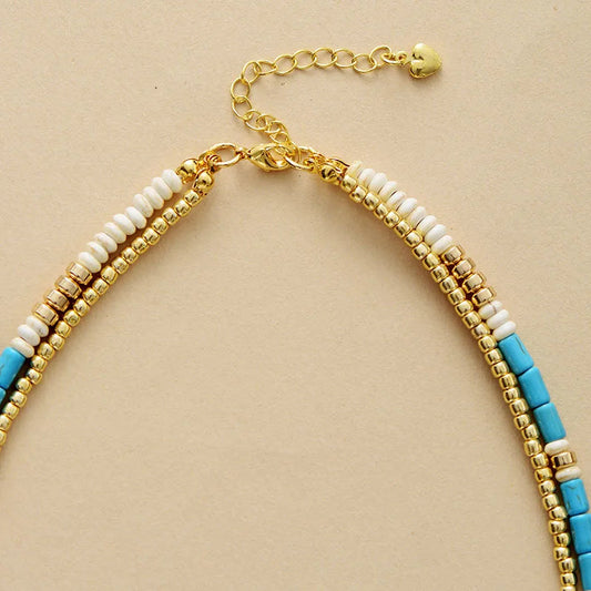 Turquoise & Gold Seed Beads Necklace - The Peony Haus