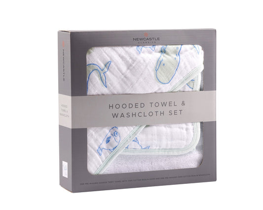 Whale Hooded Towel and Washcloth Set - The Peony Haus