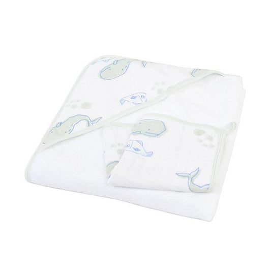 Whale Hooded Towel and Washcloth Set - The Peony Haus