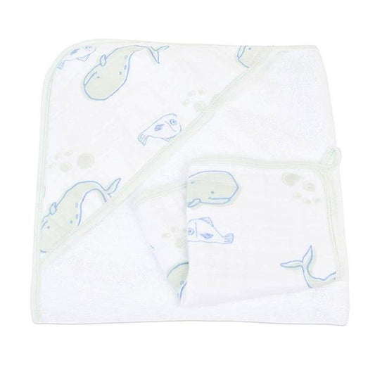 Whale Hooded Towel and Washcloth Set - The Peony Haus