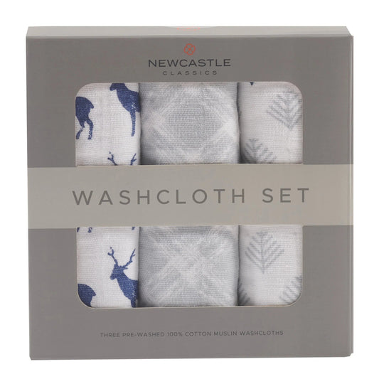 Blue Deer Cotton Washcloth Set 3PK - The Peony Haus