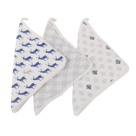 Blue Deer Cotton Washcloth Set 3PK - The Peony Haus