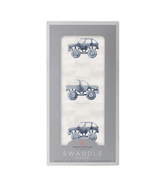 Indigo Monster Trucks Cotton Swaddle - The Peony Haus