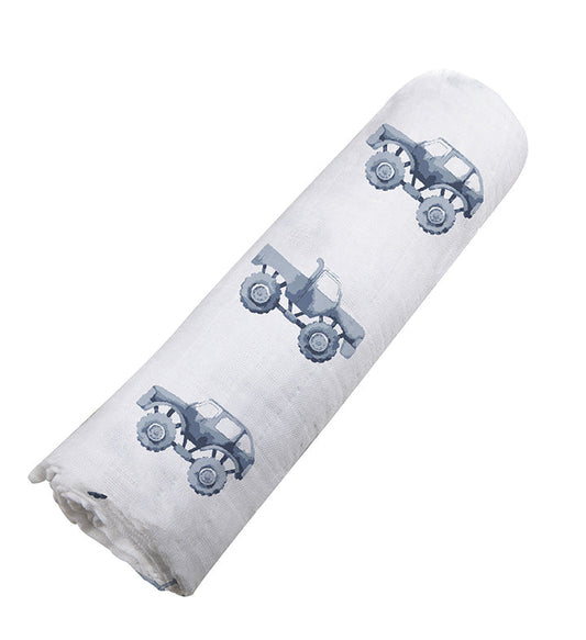 Indigo Monster Trucks Cotton Swaddle - The Peony Haus