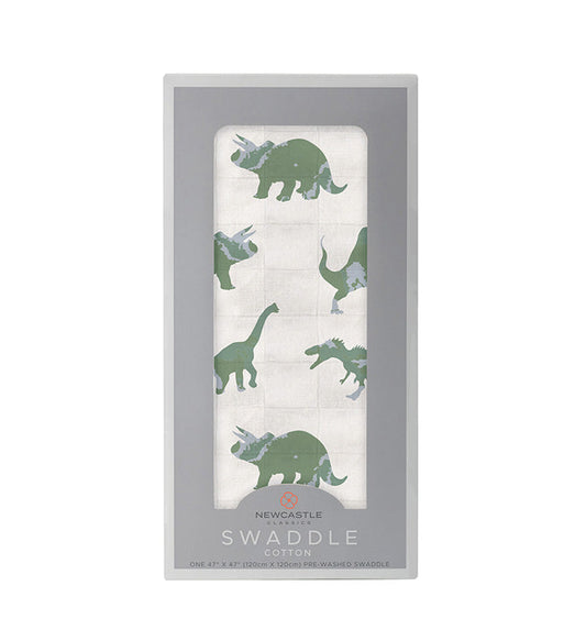Granite Green Dinosaurs Cotton Swaddle - The Peony Haus