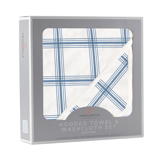 Blue Buffalo Check Plaid Hooded Towel and Washcloth Set - The Peony Haus