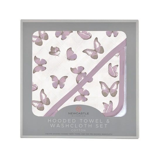 Winsome Butterflies Cotton Hooded Towel and Washcloth Set - The Peony Haus