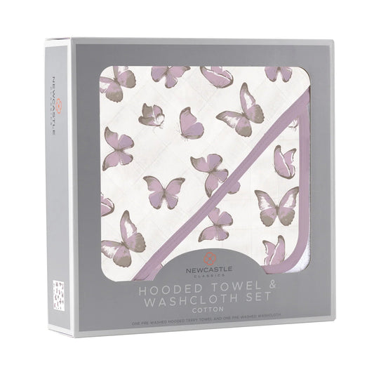 Winsome Butterflies Cotton Hooded Towel and Washcloth Set - The Peony Haus