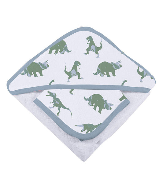 Granite Green Dinosaurs Cotton Hooded Towel and Washcloth Set - The Peony Haus