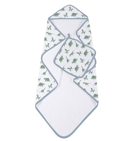 Granite Green Dinosaurs Cotton Hooded Towel and Washcloth Set - The Peony Haus