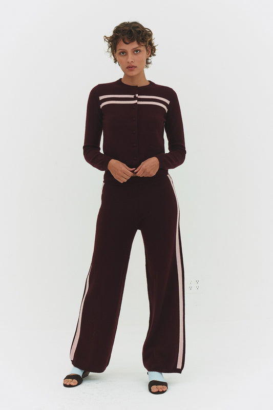 Cashmere Wool Stripe Wide-Leg Pant