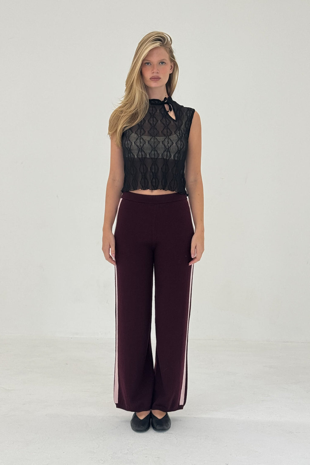 Cashmere Wool Stripe Wide-Leg Pant