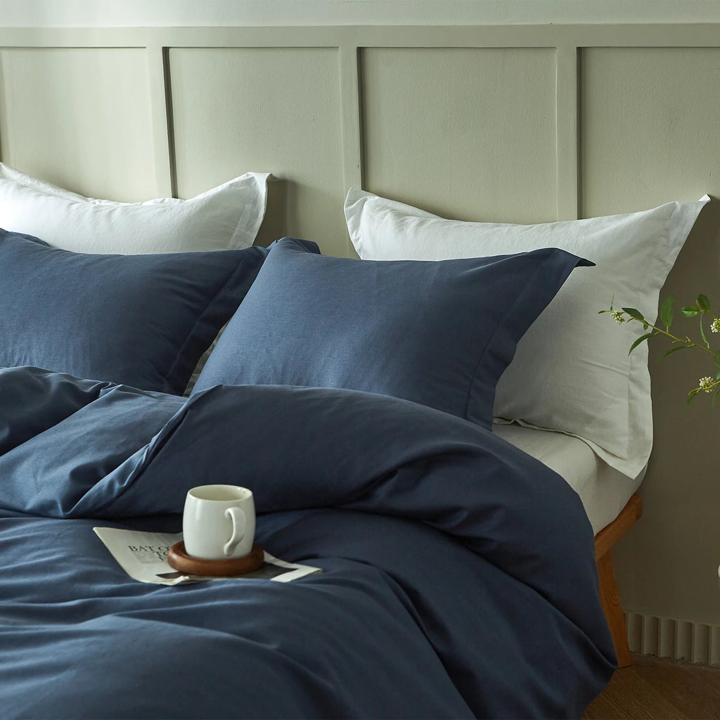 Simple & Opulence French Linen Duvet Cover 3 Piece Queen Set - Navy Blue