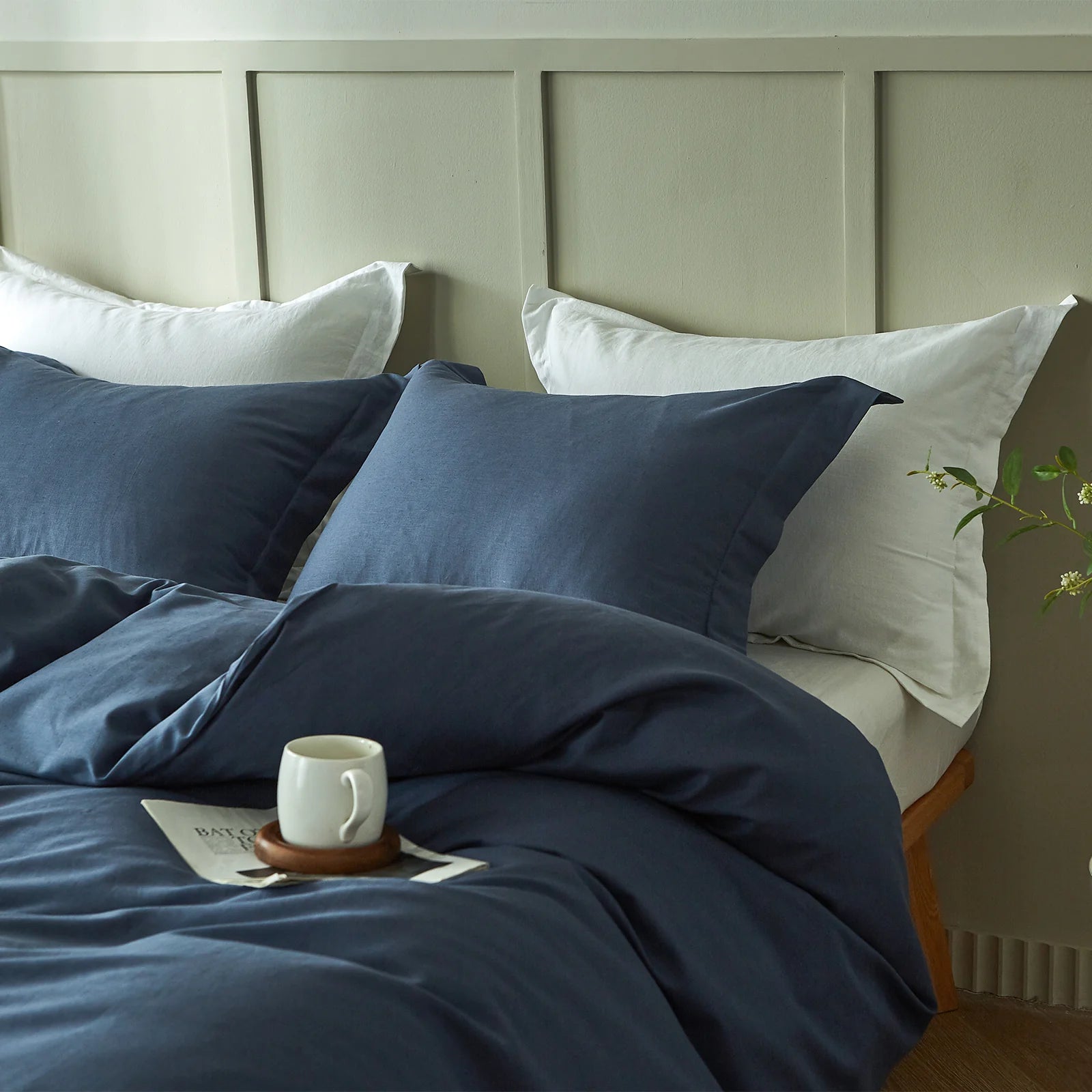 Simple & Opulence French Linen Duvet Cover 3 Piece Queen Set - Navy Blue