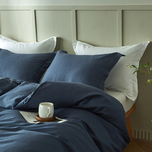 Simple & Opulence French Linen Duvet Cover 3 Piece Queen Set - Navy Blue - The Peony Haus