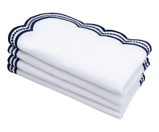 Navy blue Scalloped Embroidered Napkins