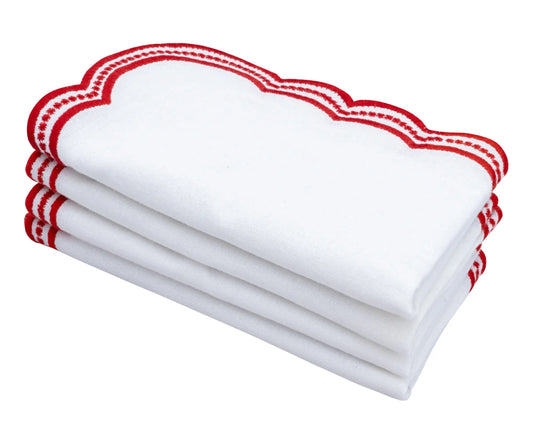 Red Scalloped Embroidered Napkins
