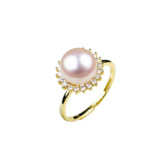Sunflower Round Mirror Pearl Ring with Freshwater Pearl - The Peony Haus