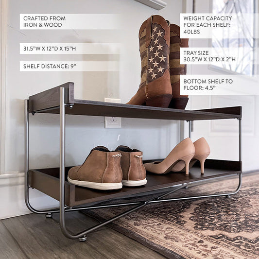 Modern Wood and Metal Shoe Rack - The Peony Haus
