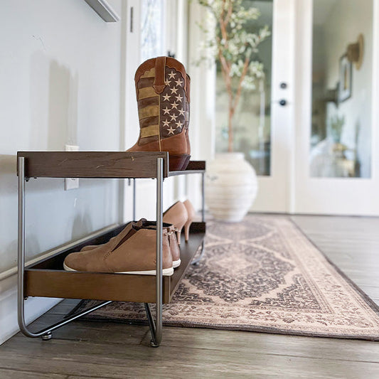 Modern Wood and Metal Shoe Rack - The Peony Haus