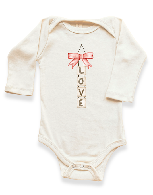 Love Blocks Bow Organic Baby Bodysuit Long Sleeve