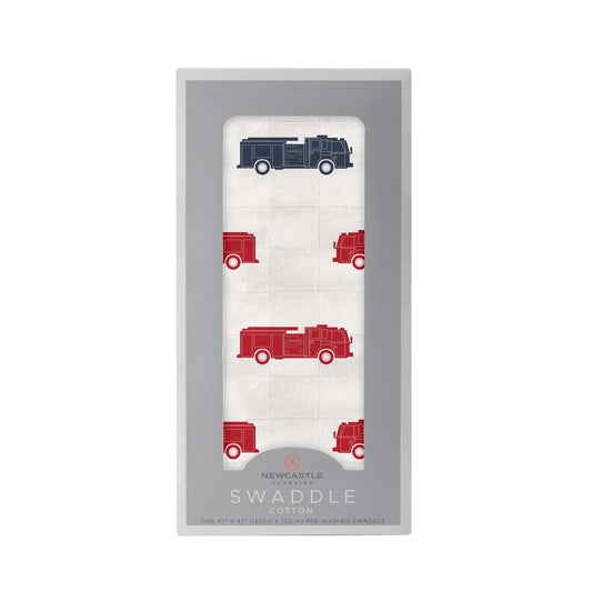 Blue and Red Fire Trucks Swaddle - The Peony Haus