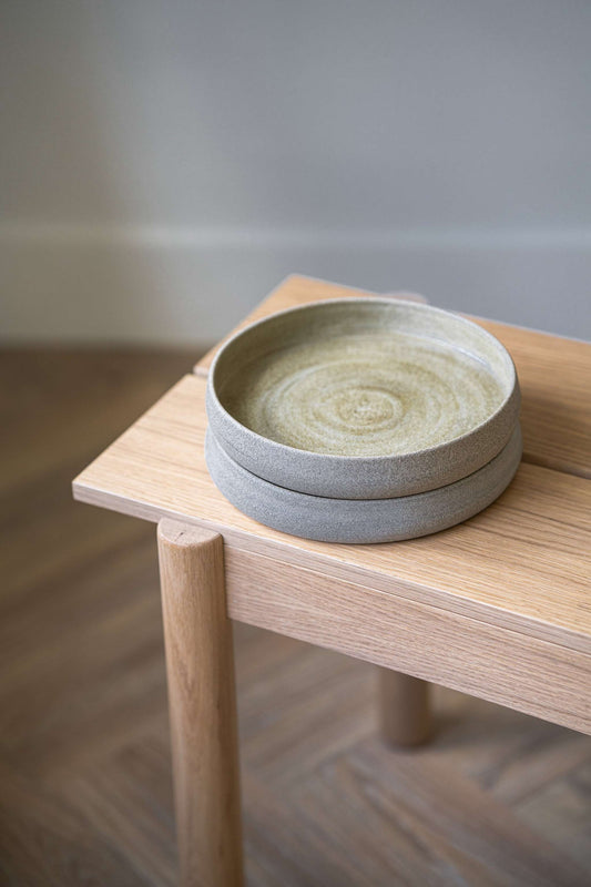 Handmade Stoneware Salad Plates with High Sides "Concrete"