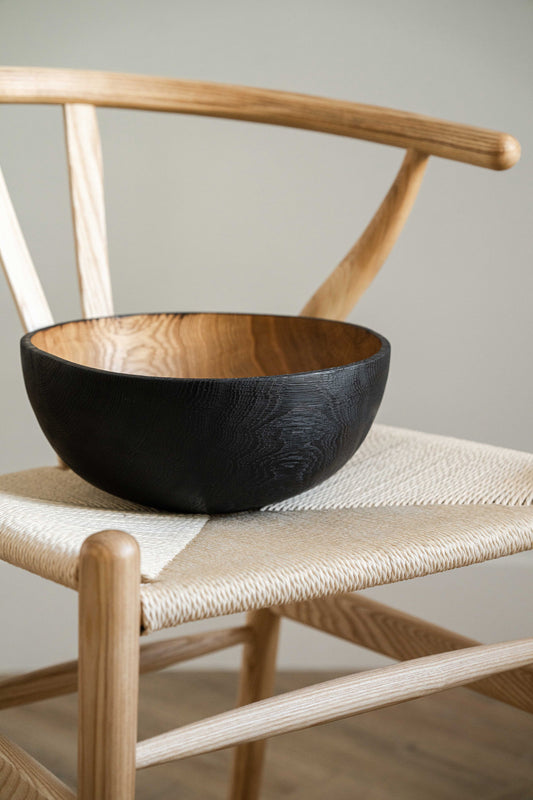 Hand Carved Large Half Charred Wooden Bowl