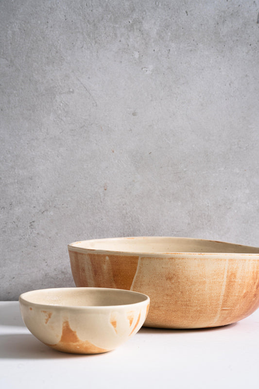 Beige Matte Stoneware Salad Serving Bowl - The Peony Haus