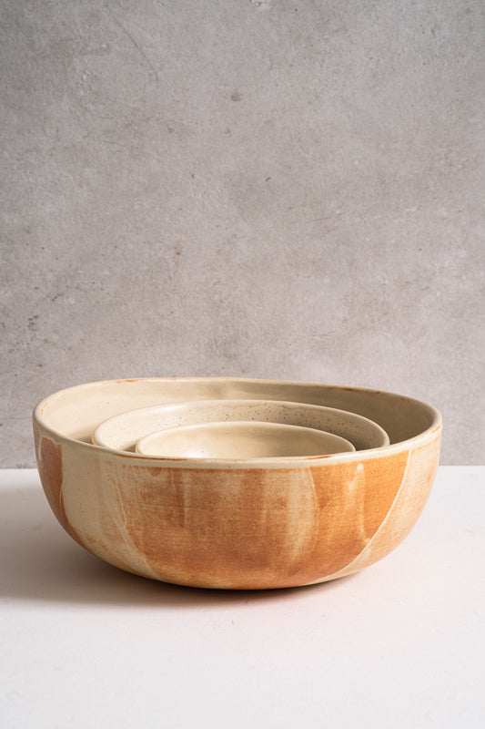 Beige Matte Stoneware Salad Serving Bowl - The Peony Haus