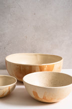Beige Matte Stoneware Salad Serving Bowl