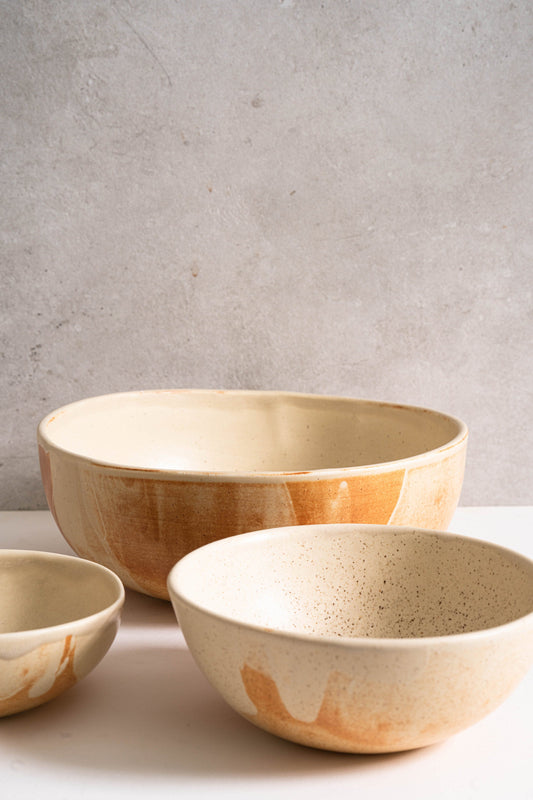 Beige Matte Stoneware Salad Serving Bowl - The Peony Haus