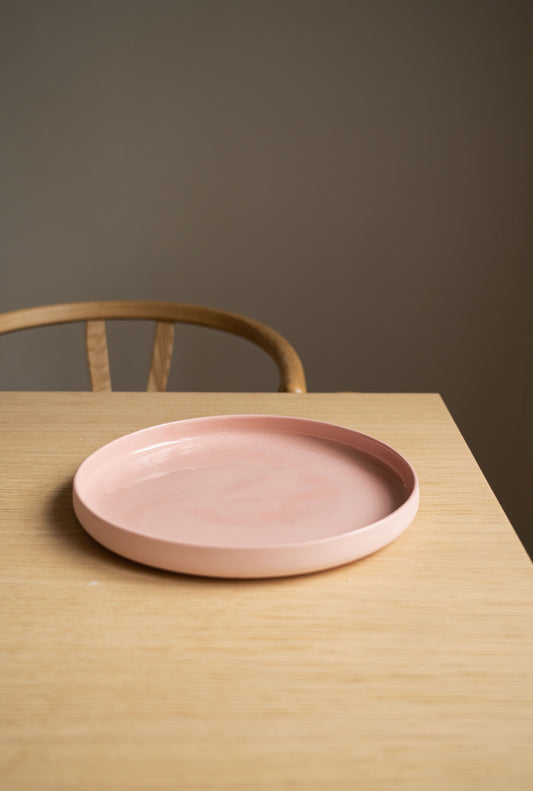 Handmade High-sided Porcelain Dinner Plate. Powder Pink - The Peony Haus